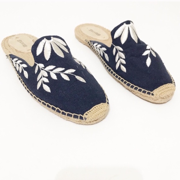Soludos Shoes - Soludos Navy White Embroidered Mules Espadrille
